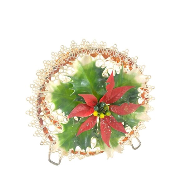 Vintage Plastic Lace Poinsettias Christmas Napkin Holder Retro Decor Kitschy - Picture 1 of 3